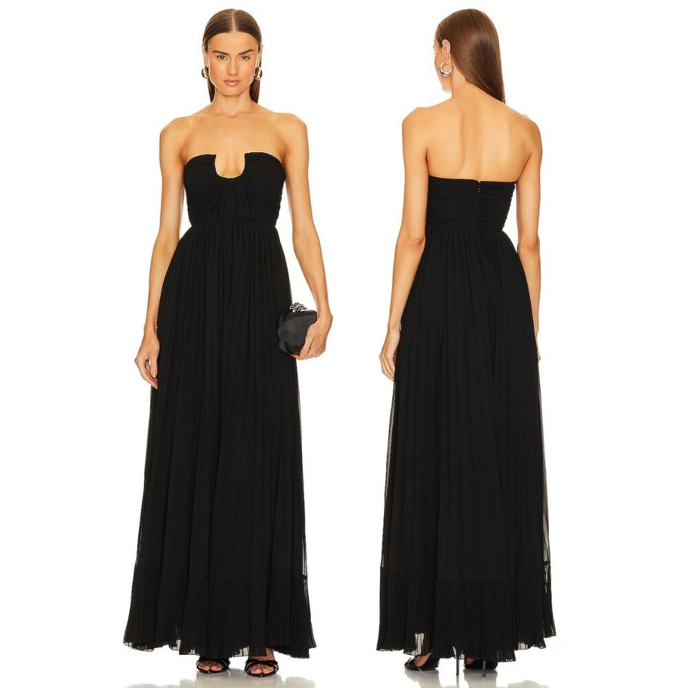 Michael Costello Azura Maxi Dress Strapless Pleated Prom Formal Party Cocktail L